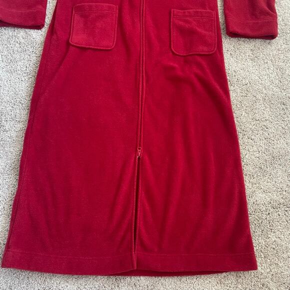 L.L.Bean Red Winter Fleece Robe Two Way Zip Front Size M Reg Pajama Duster Dress - Picture 8 of 16